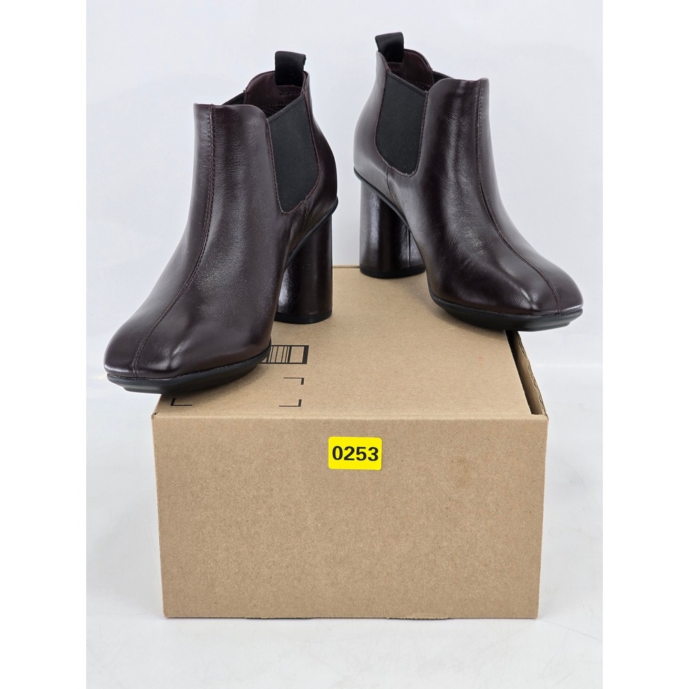 ECCO Shape 75 Block Ankle Boot Women 38 US 7-7.5 Brown Leather Square Toe